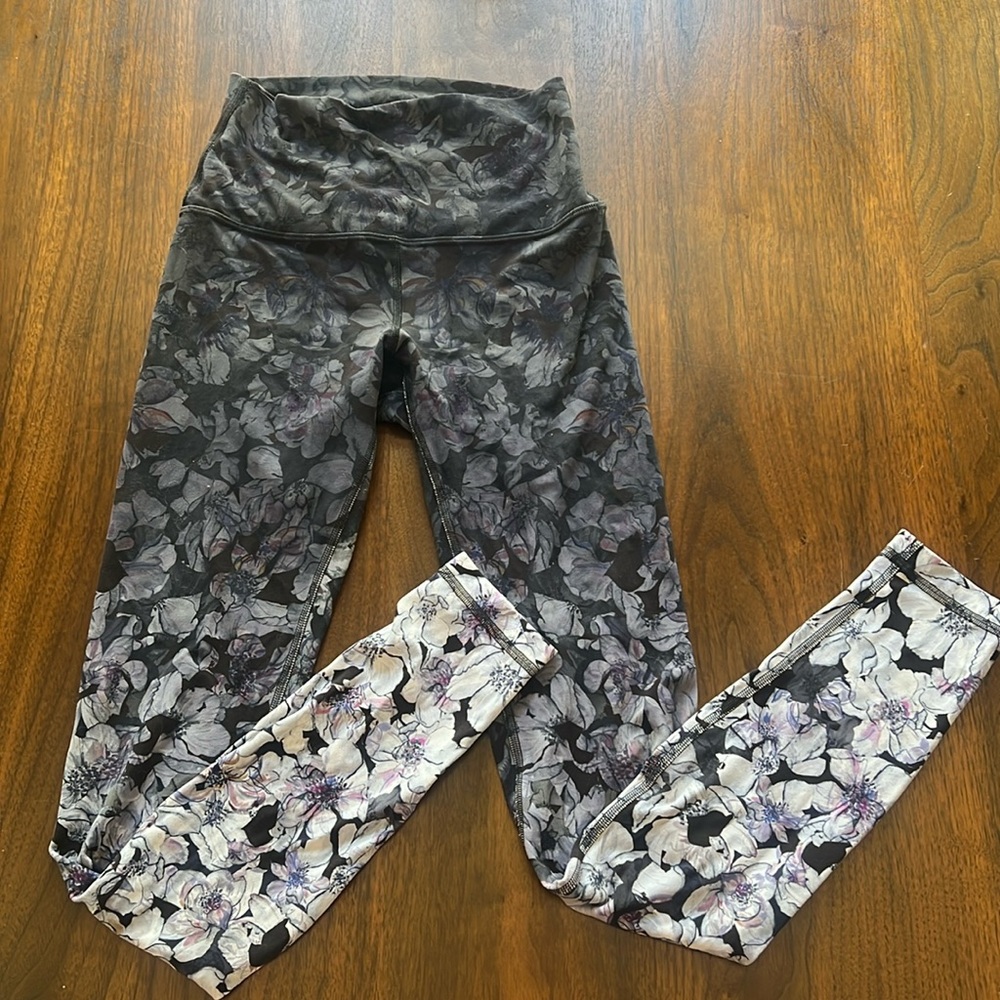 lululemon athletica Floral Leggings - Black and Gray
